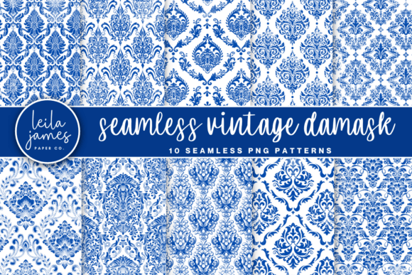 Blue Vintage Damask Seamless Patterns – Timeless Design for Modern Creatives