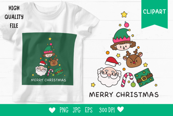 Cute Christmas Tree Santa Elf Reindeer Clipart for Creative Projects